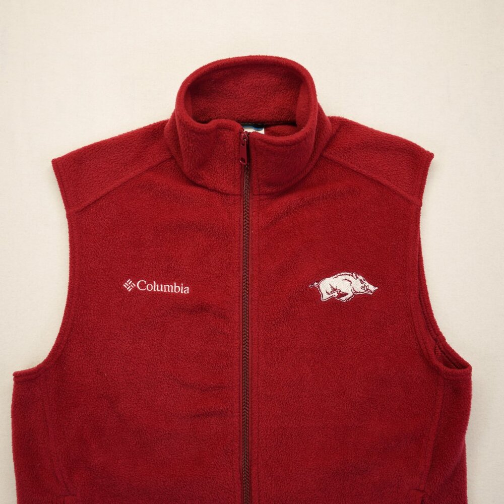 Columbia Crimson Men's Arkansas Razorbacks Vest Fleece‎ Embroidered Size Small